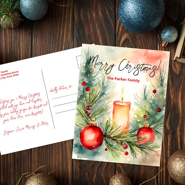 Festive Candle Gräs Grenar jul Hälsning Helg Vykort (Skapare uppladdad)