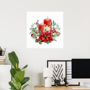 Festive Candles and Poinsettia Bouquet jul Poster
