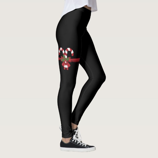 Festive Candy cane Bow Wrap on Black Leggings (Höger)