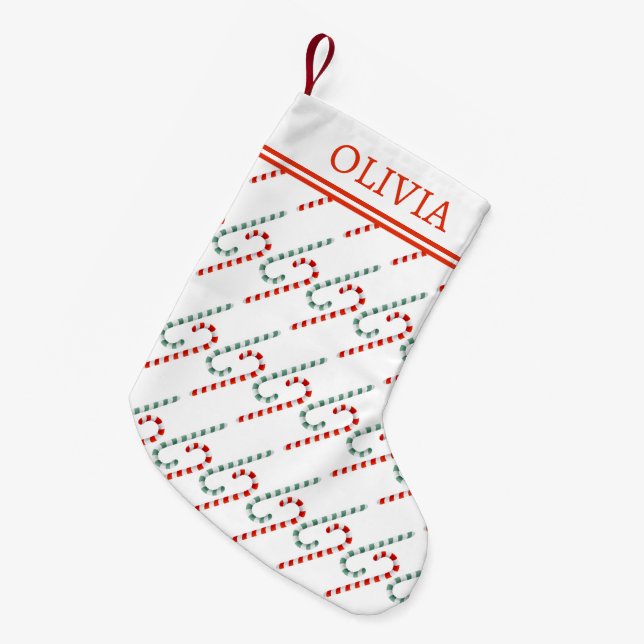 Festive Candy cane Mönster med Monogram Helgdag Liten Julstrumpa (Framsidan (Hängande))