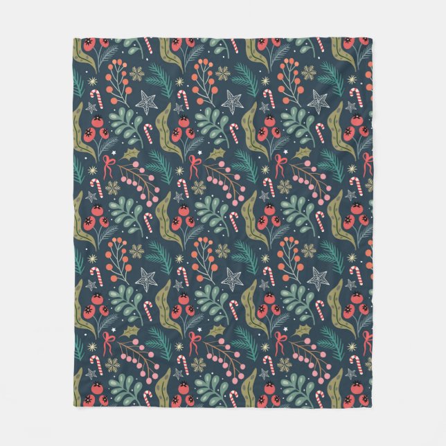 Festive Candy cane och Holly Mönster Fleecefilt (Framsidan)