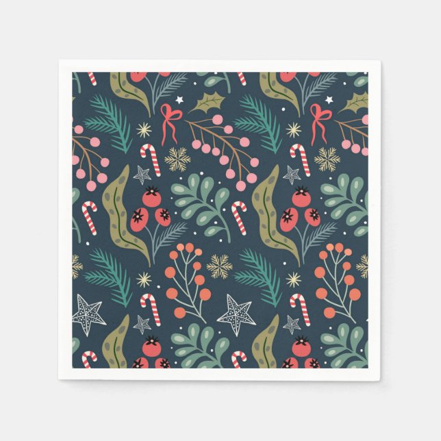 Festive Candy cane och Holly Mönster Pappersservett (Framsidan)