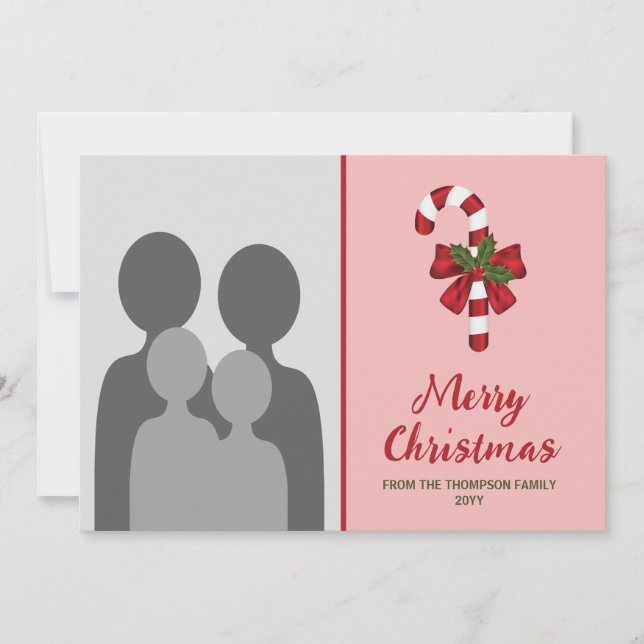 Festive Candy cane on Rosa with Anpassningsbar Pho Julkort (Framsida)