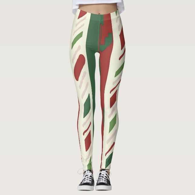Festive Candy cane Rand i Röd och Grönt Leggings (Framsida)