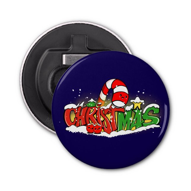 Festive Candy Cane & Snowy Holiday Art Flasköppnare (Framsidan)