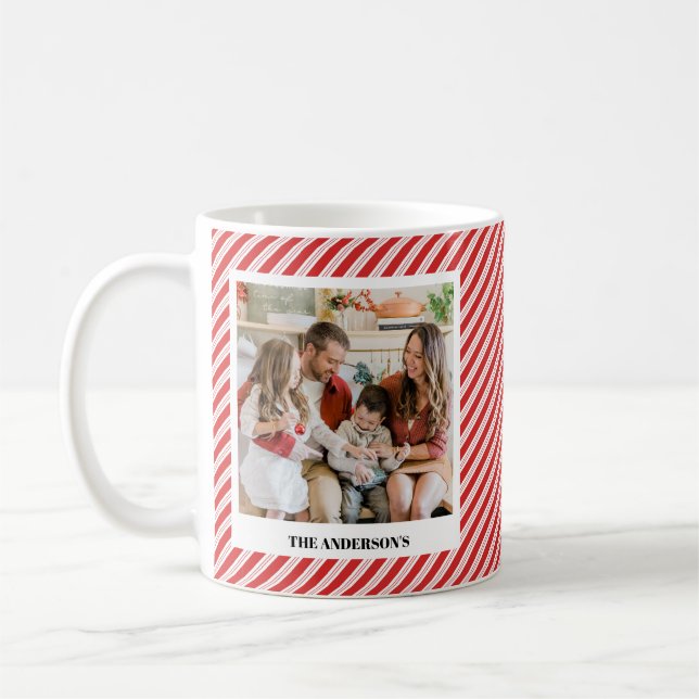 Festive Candy cane Stripe jul Red Photo Kaffemugg (Vänster)