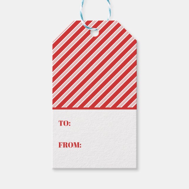 Festive Candy cane Stripe jul Red White Presentetikett (Framsidan)