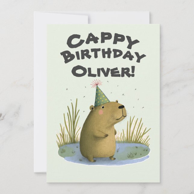 Festive Capybara Birthday Hat Greeting Card Julkort (Framsida)