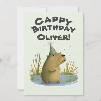 Festive Capybara Birthday Hat Greeting Card Julkort