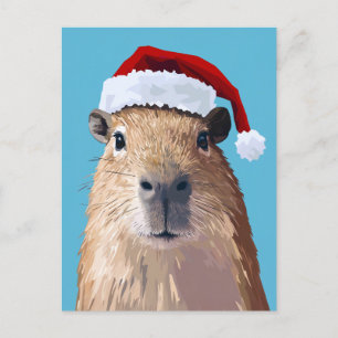 Festive Capybara i Santa Hat Vykort