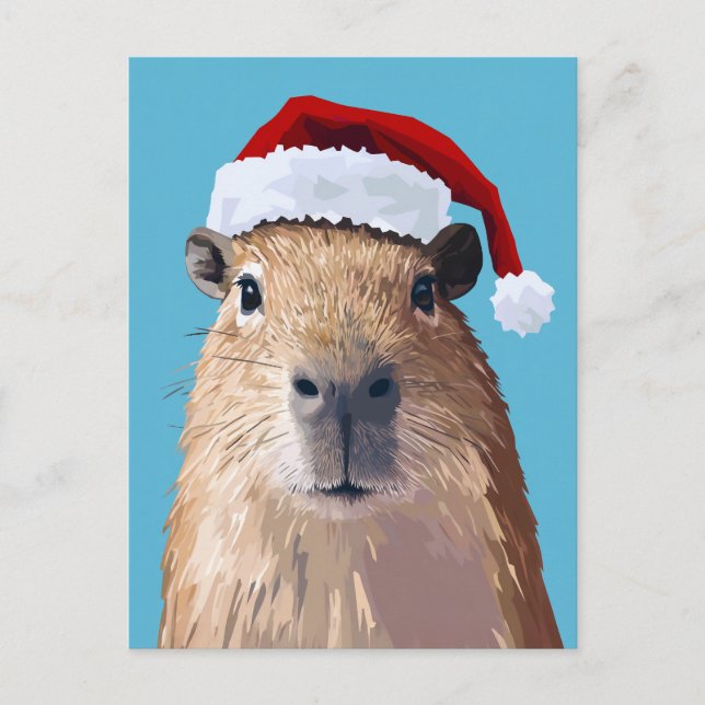 Festive Capybara i Santa Hat Vykort (Framsida)