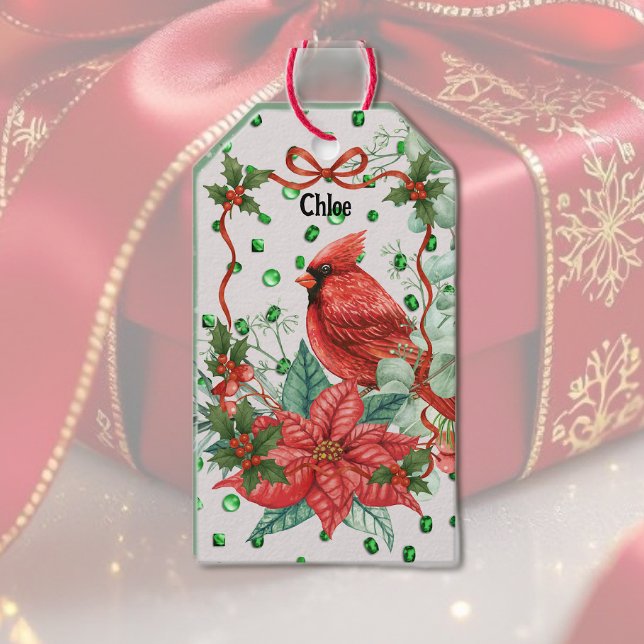 Festive Cardinal Bird Gift Tags Presentetikett (Skapare uppladdad)