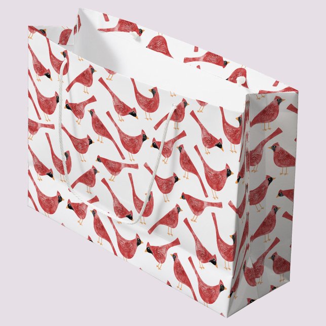 Festive Cardinal Bird Watercolor (Fun and festive Christmas Holiday Cardinal bird red and white watercolor gift bag)