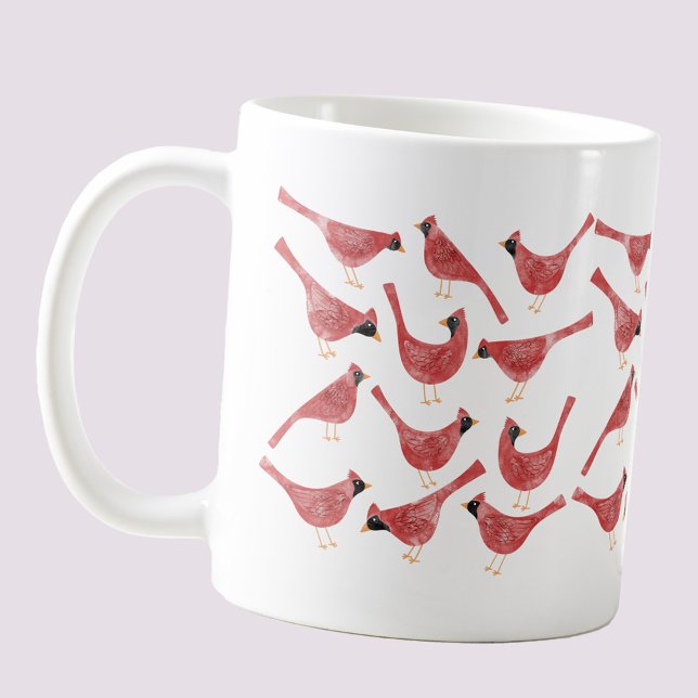 Festive Cardinal Bird Watercolor Kaffemugg (Festive Cardinal bird red and white watercolor art coffee mug for Christmas and the winter Holidays)