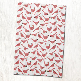 Festive Cardinal Bird Watercolor Kökshandduk