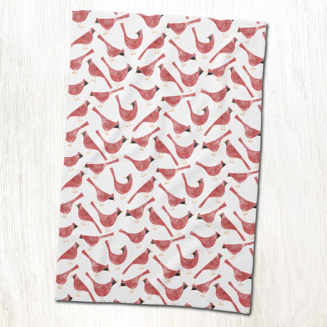 Festive Cardinal Bird Watercolor Kökshandduk (Fun red watercolor festive Cardinal bird pattern Christmas Holidays kitchen towel)