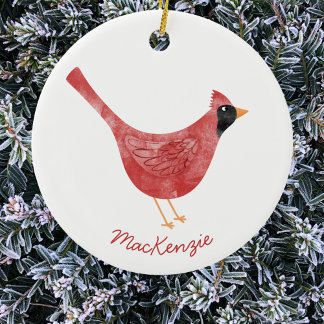 Festive Cardinal Bird Watercolor Personlig Julgransprydnad Keramik
