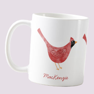 Festive Cardinal Bird Watercolor Personlig Namn Kaffemugg