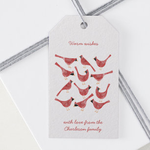 Festive Cardinal Bird Watercolor Personlig Presentetikett