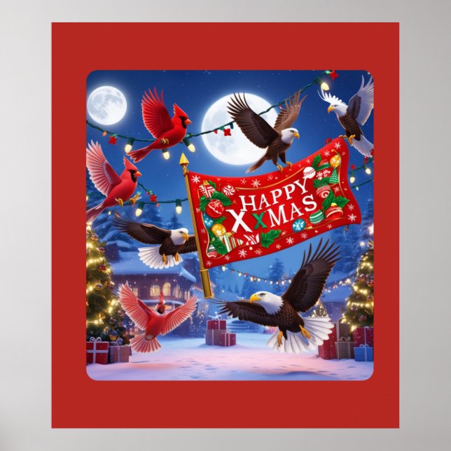 Festive Cardinals och Eagles med Lycklig jul Poster (Framsidan)