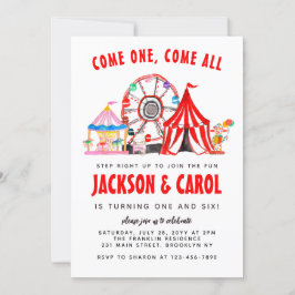 Festive Carnival Circus Show Kid Joint Birthday Inbjudningar