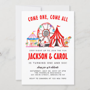 Festive Carnival Circus Show Kid Joint Birthday Inbjudningar