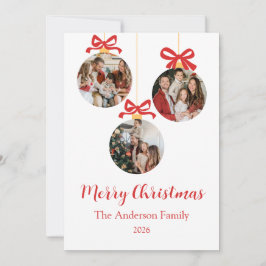 Festive Casual Merry Christmas Ornament Photo Red Julkort