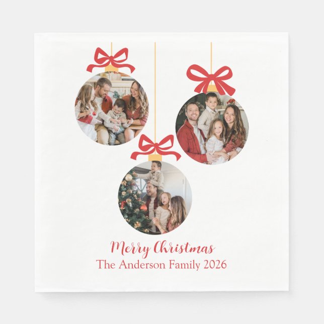 Festive Casual Merry Christmas Ornament Photo Red  Pappersservett (Framsidan)
