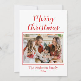 Festive Casual Merry Christmas Photo Red Card Julkort