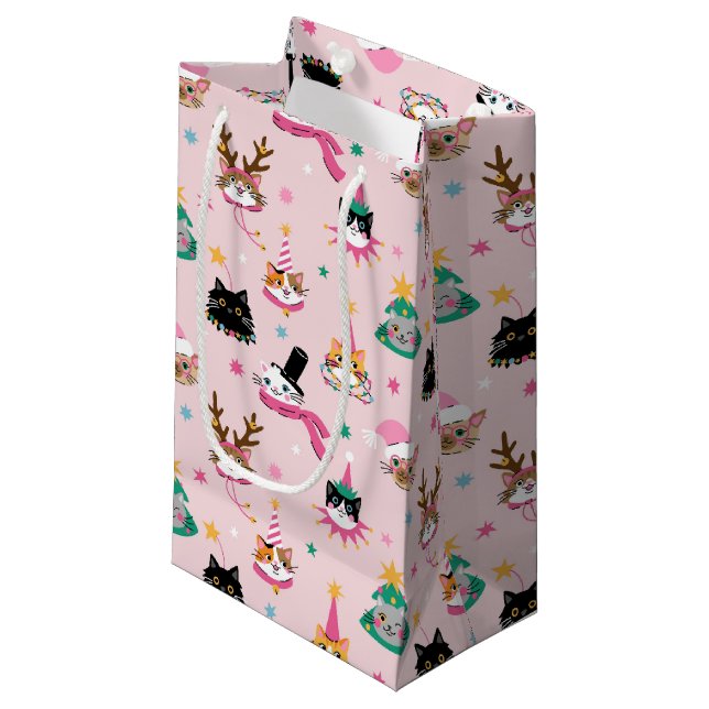 Festive Cat Ansikte i Helgdag Hats Mönster (Framsidan Vinklad)