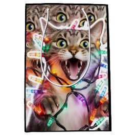 Festive Cat Gift Bag with Holiday Lights