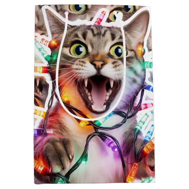 Festive Cat Gift Bag with Holiday Lights (Framsidan)