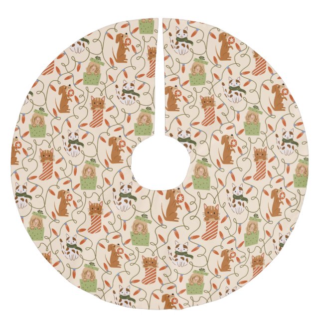 Festive Cat Hund jul-Gulten Ljus Julgransmatta Borstad Polyester (Framsidan)
