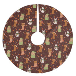 Festive Cat Hund jul Ljus Red Julgransmatta Borstad Polyester