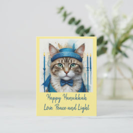 Festive Cat in Disguise Playful Hanukkah Hälsning Helg Vykort