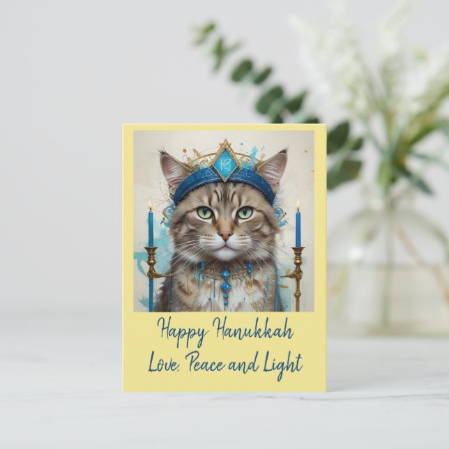 Festive Cat in Disguise Playful Hanukkah Hälsning Helg Vykort (Stående Fram)