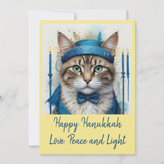 Festive Cat in Disguise Playful Hanukkah Hälsning Julkort (Framsida)