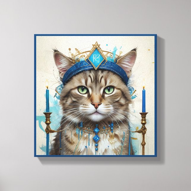 Festive Cat in play hanukkah Disguise Canvastryck (Framsida)