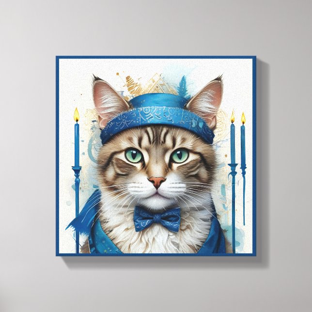 Festive Cat in play hanukkah Disguise Canvastryck (Framsida)