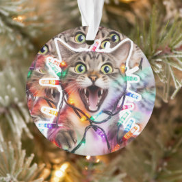 Festive Cat with Christmas Lights Ornament