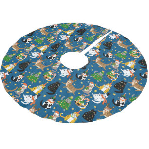 Festive Cats in julstumes Mönster Julgransmatta Borstad Polyester