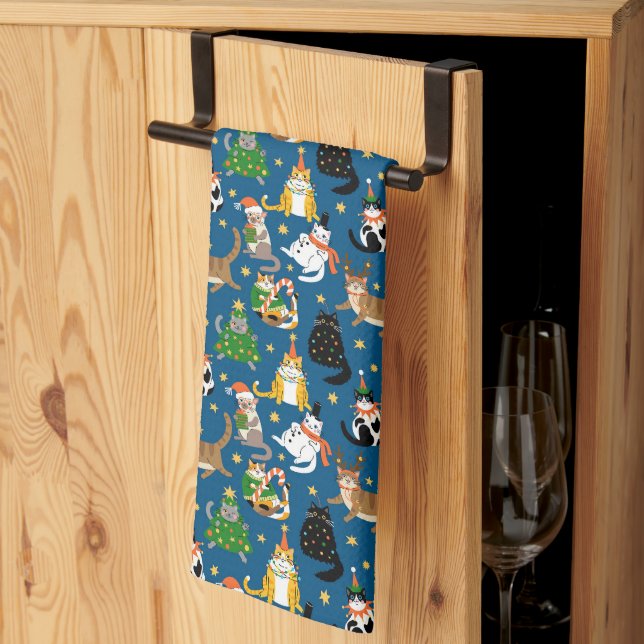 Festive Cats in julstumes Mönster Kökshandduk (Thirds Fold)