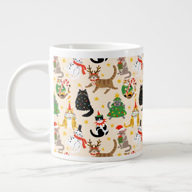Festive Cats-jul Mönster Jumbo Mugg (Vänster)