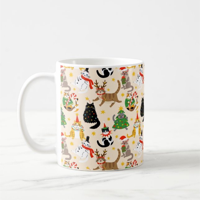 Festive Cats-jul Mönster Kaffemugg (Vänster)
