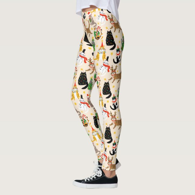 Festive Cats-jul Mönster Leggings (Vänster)