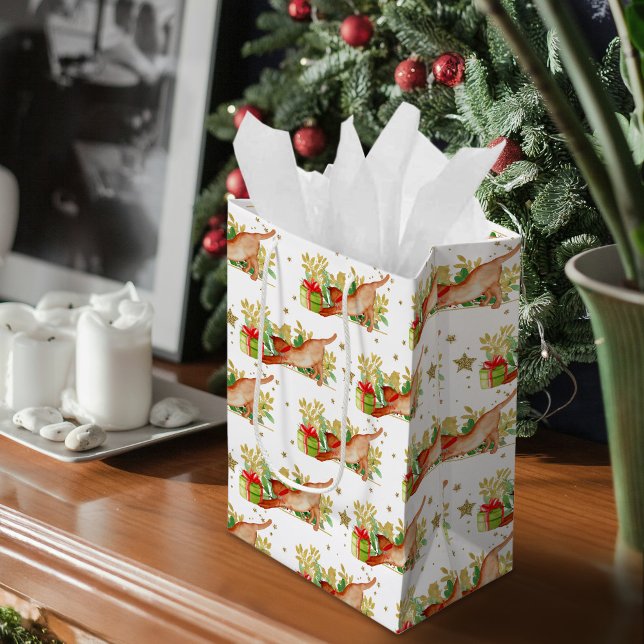 Festive Cats jul-stjärnor Helgdag Guld (Festive Cats Christmas Holiday Gold Stars Medium Gift Bag)