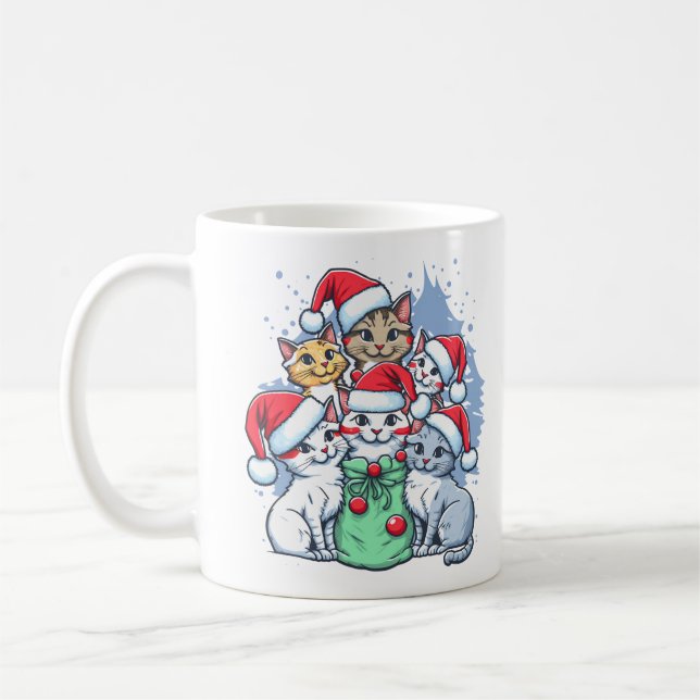 Festive Cats with Santa Hats and Helgdag Cheer Kaffemugg (Vänster)