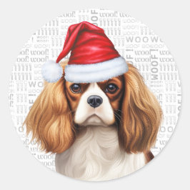 Festive Cavalier Spain Hund Woof Art jul Runt Klistermärke