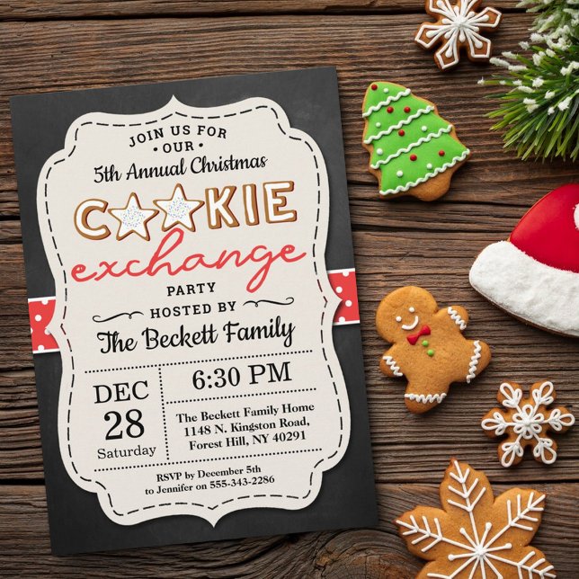 Festive Chalkboard Cookie Exchange jul Party Inbjudningar (Skapare uppladdad)