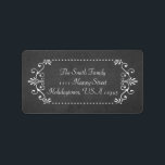 Festive Chalkboard Stil Swirly Gräns Adressetikett<br><div class="desc">Anpassadet är utformat så att det är belagt och snabbt vitt ram på svart bakgrund på kritbord.</div>